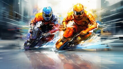 Inline skaters racing on a smooth track - obrazy, fototapety, plakaty
