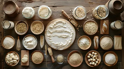 Keuken spatwand met foto Baking Ingredients and Utensils on a Wooden Table © slonme