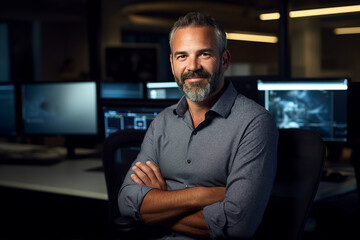 Fototapeta premium Created with generative AI picture of confident office worker IT specialist system administrator manager