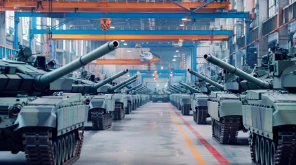 Fotobehang Military tanks in production line at an armament factory. © henjon