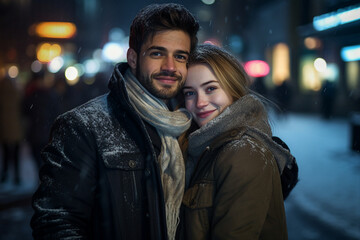 Fototapeta premium People children family friends couple spending time outdoors winter holidays frosty day Generative AI