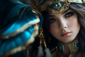 Generative ai digital image collage of nerd girl dressed make up anime princess