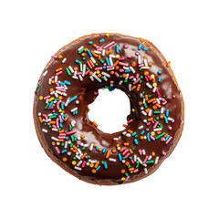 chocolate donut or doughnut with sprinkles isolated on a transparent background