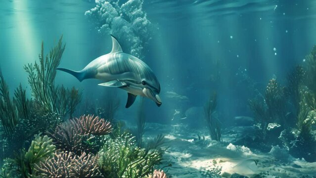 common bottlenose dolphin living his best life underwater. 4k video animation