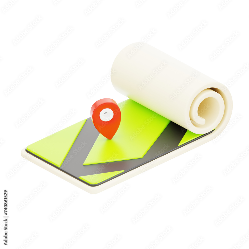 Poster 3d map model navigational guide for explorations. 3d illustration, 3d element, 3d rendering. 3d visu