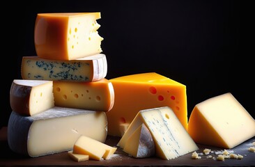 Variety of cheese on dark background 