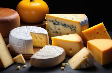 Variety of cheese on dark background 