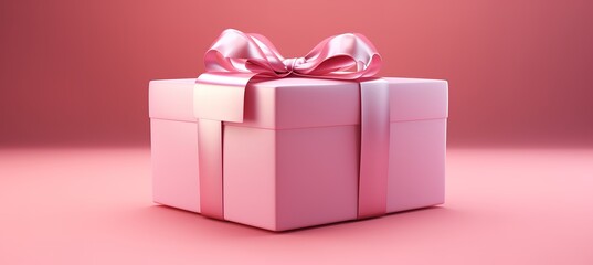 a pink gift box with pink ribbon on pink background, for valentine, birthday, anniversary