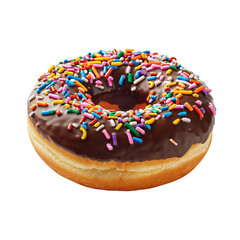 chocolate donut or doughnut with sprinkles isolated on a transparent background