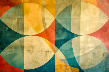 Vintage style background with abstract shapes, colorful grunge backdrop