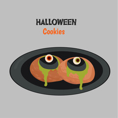 Flat Design Halloween Illustration with Two Cookies 