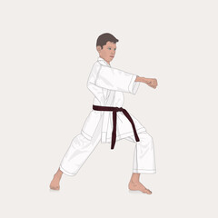 Boy karateka fighter. Courage and sport concept. Vector cartoon isolated character