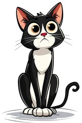 Curious cartoon cat, 2d, vector art, emblem, white background