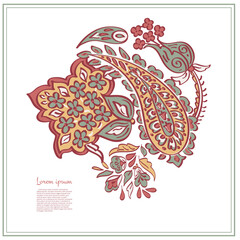 Paisley isolated. Card with paisley isolated for design. Floral vector pattern. Embroidery floral vector pattern. - 740867334