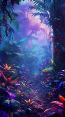 Fototapeta na wymiar Primordial jungle infused with surreal hues