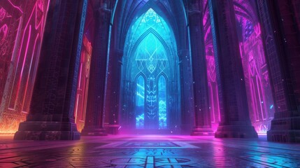 Middle Ages inspired neon dystopia - obrazy, fototapety, plakaty