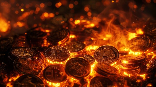 An inferno consuming heaps of various bitcoin