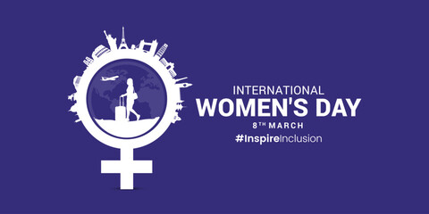 Women's Day tour and travel concept social media theme banner poster, 2024 Women's Day campaign theme-  InspireInclusion, Females for feminism, independence, sisterhood, empowerment © 2D