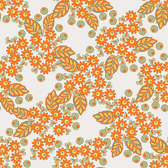 elegance seamless pattern with ethnic flowers and leaf, vector floral illustration in vintage style - 740868199