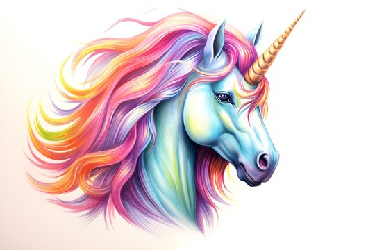Unicorn depicted through a basic colored pencil drawing. Concept Fantasy Art, Unicorn Illustration, Colorful Drawing, Magical Creature, Colored Pencil Art