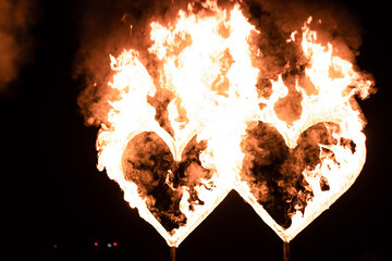 Fire show. Fiery hearts. Wedding, show program.