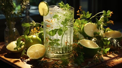 An artisanal gin and tonic with fresh botanicals