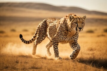 A majestic cheetah in the savannah concept of wild life photography.