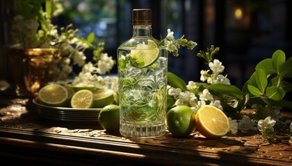 An artisanal gin and tonic with fresh botanicals
