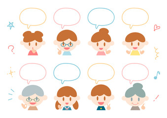 笑顔の家族と吹き出しのイラスト