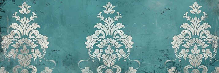Turquoise blue wallpaper with damask pattern background