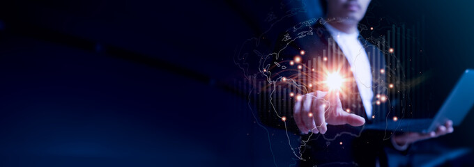 Businessman in connections worldwide networks concept for logistic, export, import, delivery, map,...