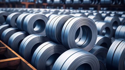 Dynamic shot of industrial steel coils being unrolled, illustrating steel pipe production