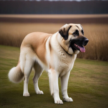 Anatolian shepherd dog poses in nature with its whole body