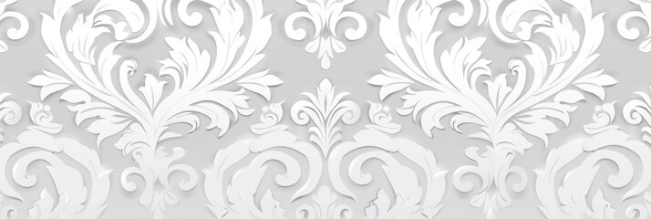 White wallpaper with damask pattern background - obrazy, fototapety, plakaty