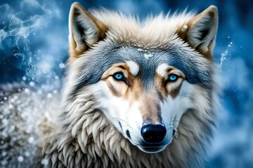  Wolf standing on  clear pestle blue background - obrazy, fototapety, plakaty