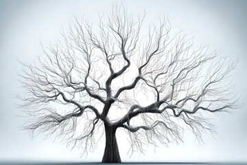 silver electronic circuits in  leafless tree form , AI generative illustration on clear white background