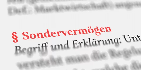 Das Wort Sondervermögen im Buch erklärt mit Paragraph Zeichen © Nico