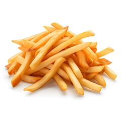 Pile of crispy golden french fries isolated on white background
