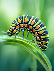 caterpillar on a leaf, transforming into a butterfly, vivid colors, focus on the metamorphosis stage, intricate textures of wings and leaf, serene garden background