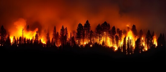 激しい山火事、ブッシュファイヤーで補脳と煙が森を焼く
