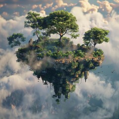 Create a mesmerizing artwork portraying floating islands locked in an aerial battle
