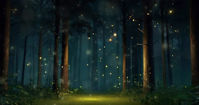 international day of forest concept. trees with fireflies animation. AI generated