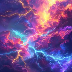 Obraz premium A god of thunder and lightning represented by vibrant neon streaks in the sky