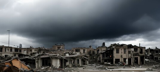 戦争で空爆され廃墟となった都市のAIイメージ