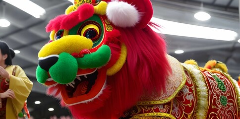 中国旧正月（春節）のリアルな獅子のお祝い飾り - obrazy, fototapety, plakaty