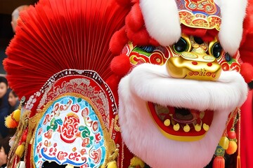 中国旧正月（春節）のリアルな獅子のお祝い飾り - 740875731
