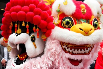 中国旧正月（春節）のリアルな獅子のお祝い飾り - 740875748