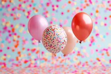 A lively group of balloons adorned with confetti, creating a vibrant and festive atmosphere, Festive birthday balloons and confetti scene, AI Generated
