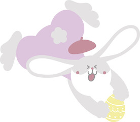 happy easter with bunny rabbit and egg, flat png transparent cartoon character design