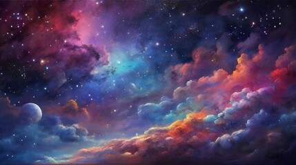 Obraz premium Awesome Beautiful Colorful Space Background. A Night Sky Filled with Countless Stars. Hand Painted Sky, Sparkling